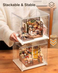 Boîte de présentation en acrylique transparente <span class=keywords><strong>Rolife</strong></span>, pour objets de collection, facile à assembler, avec couvercle anti-poussière, pour bacs de rangement, boîte en plastique empilable, en bois - Product Image 3