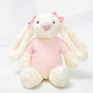 Sevimli Fiyonklu Uzun Kulaklı Peluş Utangaç Bej Tavşan Pembe Mavi Mor Gömlekli Ağırlıklı Peluş Oyuncaklar - Product Image 2