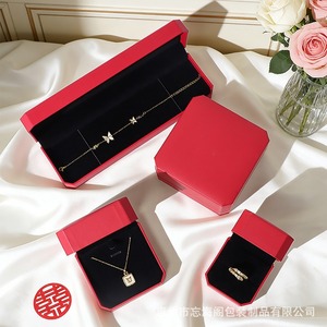 Caja de joyería octogonal roja personalizada de cuero y papel, caja para anillo de oro con diamantes, caja para collar, colgante, pulsera, caja de embalaje para joyería - Product Image 2