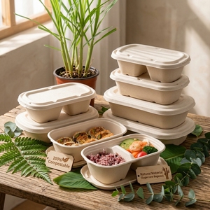 Boîte à lunch biodégradable en bagasse de canne à sucre, compatible micro-ondes, anti-fuite, pour sushis, préparation de repas, restauration, vente en gros, compostable - Product Image 1