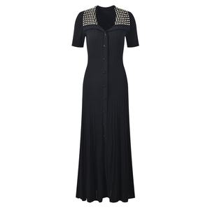 Abiti lunghi monopetto di lusso con perline per donne 2025 abiti estivi Casual elegante a maniche corte <span class=keywords><strong>in</strong></span> <span class=keywords><strong>maglia</strong></span> - Product Image 5