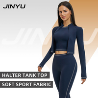 Ensemble de course réversible 2 pièces JINYU pour femme, nouvelle collection automne-hiver, color-block, grandes tailles, veste zippée, gilet et leggings pour le fitness
