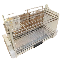 Vbosr Organizador de Cozinha: Cesto Elevatório Retrátil de Metal Vintage em Aço Inoxidável para Armário de Cozinha