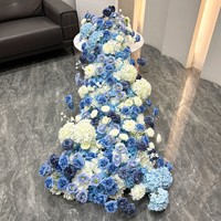 Décoration murale de fleurs artificielles en soie bleue, roses et hortensias, faite à la main, pour mariage, fiançailles, anniversaire, bouquet suspendu en cascade