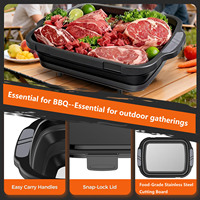 Bacs de préparation BBQ pliables améliorés en acier inoxydable avec planche à découper, couvercle verrouillable et conception anti-fuite, orange et noir, pour cuisine/extérieur