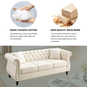 Convertible Beige Linen <b>Sofa</b> 3-Seater Upholstered Bed Set for Living Room Apartment Hotel or Villa Use for Pumpkin <b>Sleeper</b> - Product Image 6