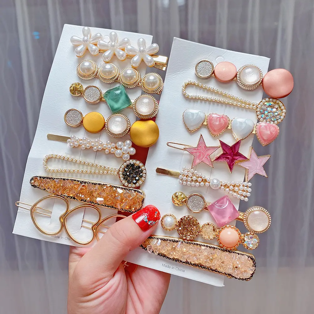 Hot Selling Pearl Metal Starfish Hair Clips Sets Various Acetate Grips Flower Hair Clips Packaging Set For Kids