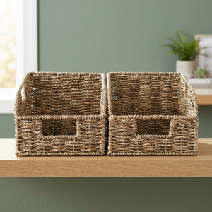 Panier de rangement en rotin tressé rectangulaire fait main style rustique 33x15x85cm à un seul niveau pour l'organisation du salon - Product Image 3
