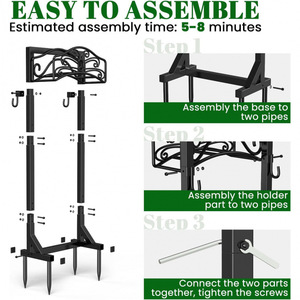 Freestanding <b>garden</b> hose rack with tool <b>hooks</b>, accommodates 150 feet of hose, outdoor patio lawn storage. - Product Image 4