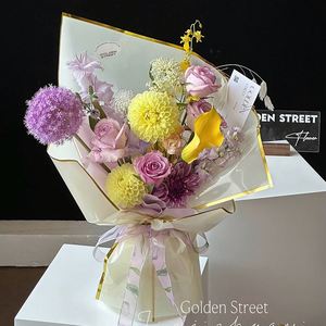 Papier d'emballage pour fleurs de luxe 2024, 58*58cm, film brillant, design à bord doré, imprimé, pour fleuristes - Product Image 4
