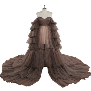 FK12 Brown Ruffle Robe Wedding Bridal Fluffy Maxi Pregnancy Photoshoot Dress  Nightgown Brides Robe Tulle Maternity Dress Gown| Alibaba.com