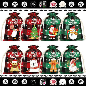 Sacs cadeaux de Noël 2026 réutilisables imprimés en jute avec poignée en corde et cordon de serrage pour le shopping - Product Image 3