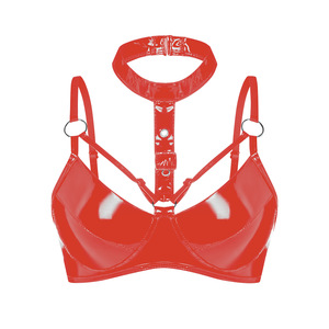 Top Bustier in Pelle Verniciata Lucida con Halter, Taglie S-3XL, Top Corto Sexy da Clubwear Senza Maniche con Bottoni, Stile Camisole - Product Image 2