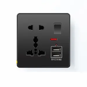 Đen Anh 13A ánh sáng Nút chuyển đổi, phổ USB C 18W thông minh nhanh sạc Ổ cắm điện, 220V Ổ cắm điện chuyển đổi tường
