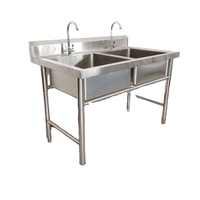 Restaurant Industrial Edelstahl Custom ized Küchen spüle mit Tisch Commercial Doppel waschbecken mit Unter regal Fabrik