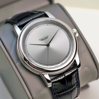 Jam Tangan Quartz Pria Terlaris untuk Perdagangan Luar Negeri, Casing Aloi, Tali Kulit PU, Klasik, Modis, Mewah, Tahan Air, Dial Penunjuk 40mm