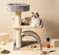 Arbre à chat avec griffoir intégré, structure compacte, résistant à l'usure, en sisal et bois écologique, 2 niveaux, 40 cm