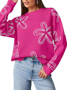 Sweater Rajut Motif Bunga Tinggi Model Cable Knit untuk Wanita, Kerah Bulat Kasual, Lengan Panjang, Desain Depan, Ukuran Besar, Musim Dingin - Product Image 2