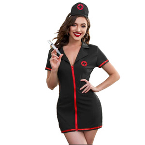 Disfraz de Enfermera Sexy para Mujer, Traje de Juego de Rol con Ribete Rojo y Blanco, Vestido de Cosplay para Halloween - Product Image 3