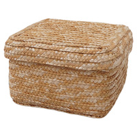 Panier de rangement grande capacité en paille de blé tressé à la main, style pastoral, avec couvercle, pour cosmétiques de bureau, organisation de cadeaux, design multifonctionnel