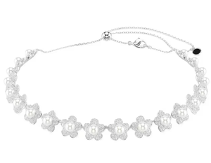 Collana con fiore a capsula in acciaio inossidabile con perle e diamanti, set di gioielli romantico e lussuoso con zirconi e fiori - Product Image 5