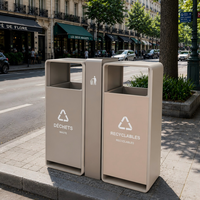 Poubelle de recyclage à double compartiment en acier inoxydable, debout, pour l'extérieur, avec cendrier central, pour les parcs publics, les allées, les espaces commerciaux