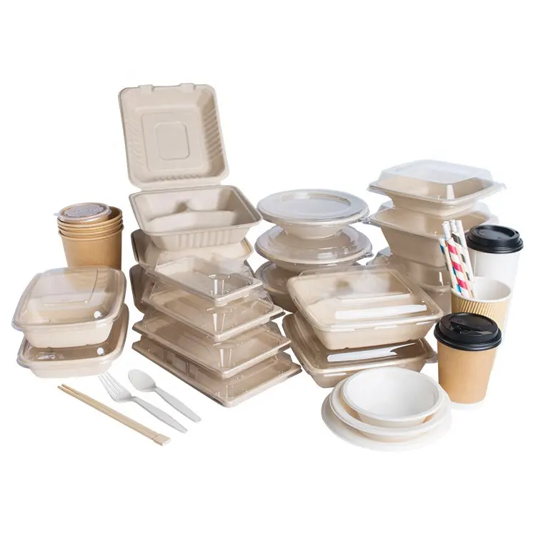 Easy Green Free Sample Eco-friendly Disposable Biodegradable Compostable Products Bagasse Dinner Set