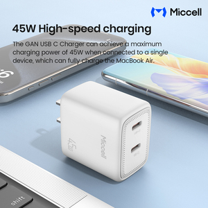 อะแดปเตอร์ชาร์จโทรศัพท์มือถือ Miccell Wholesale GaN 45W แบบ <span class=keywords><strong>2</strong></span> พอร์ต Type C ชาร์จเร็ว สำหรับ iPhone, Xiaomi, <span class=keywords><strong>Huawei</strong></span> - Product Image 4