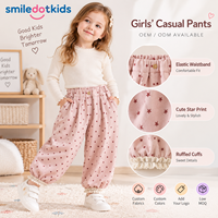 Smiledotkids Pantalon de jogging personnalisé pour enfants, imprimé étoiles roses, ourlet à volants, taille boutonnée, doux, OEM ODM, pour petites filles, vente en gros, nouveauté