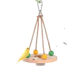 鹦鹉用品鸟类玩具木制喂鸟器摇摆喂鸟杯立板食物架水杯不锈钢木质圆形