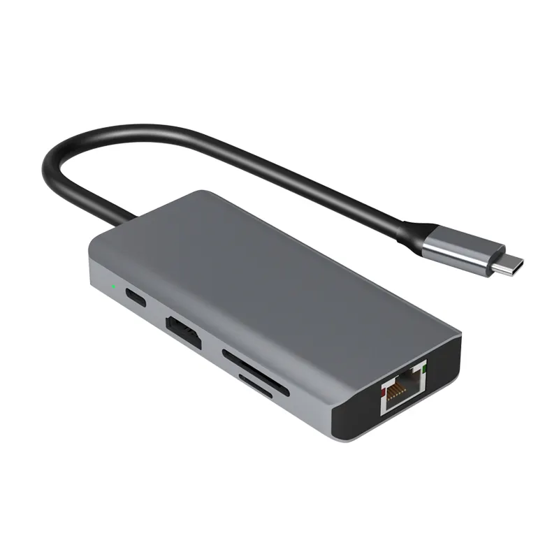 Aluminum shell 8 in 1 usb dock with 100M LAN 4K HDTV PD3.0 charging USB-A3.0 SD/TF multiport dock Adapter for MacBook