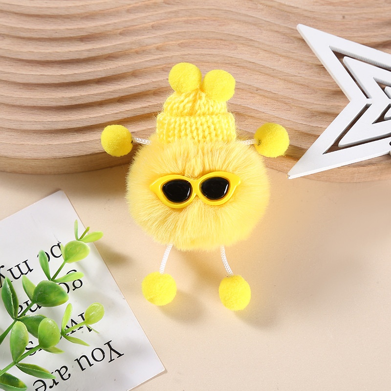 For Amazon Cross-Border INS Small Coal Ball Doll Bag Accessories Rabbit Fur Sunglasses Elf Pendant Plush Key Chains Stock for