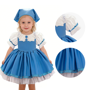 Costume <span class=keywords><strong>Alice</strong></span> <span class=keywords><strong>au</strong></span> <span class=keywords><strong>pays</strong></span> <span class=keywords><strong>des</strong></span> <span class=keywords><strong>merveilles</strong></span> pour filles, robe bleue, tenue à manches bouffantes blanches, chapeau, fête pour enfants, cosplay, vente en gros, faible MOQ, OEM personnalisé - Product Image 3