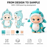 Peluche personnalisée pour enfant, design requin avec visage en vinyle souple, personnalisation avec options de couleur et de taille, qualité supérieure, peluche personnalisée