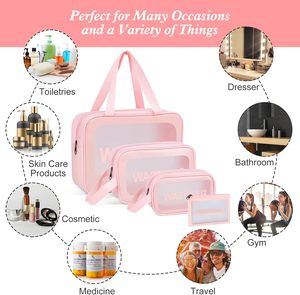 Wholesale Washbag Transparent Vinyl <b>Waterproof</b> Make up Pouch Zipper Cosmetic <b>Bag</b> Clear TPU Toiletry <b>Bag</b> With Handle - Product Image 2