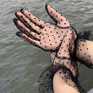 Summer Women's Polka Dot Mesh Gloves Half-Finger Black White Dots Bridal <b>Wedding</b> <b>Accessories</b> Sun Protection Cycling Gloves - Product Image 5
