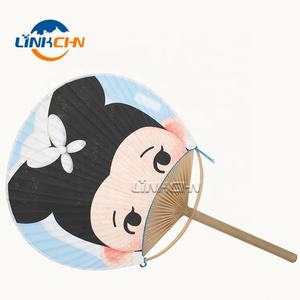 Abanico circular de bambú hecho a mano de papel como regalos - Product Image 4