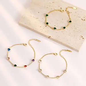 Popular New Design Fine Jewelry Bracelet Donna Charm Gold Link Chain Colorful Zircon Diamond Bracelet For Gifts