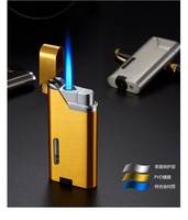 Encendedor de Antorcha Recargable de Doble Llama Recta, Mini Llama Azul, para Cigarros y Cigarrillos, Ecológico, Regalo para Fiestas, Logotipo Personalizado, Venta al Por Mayor