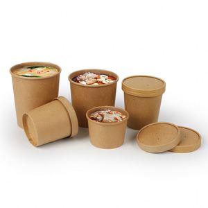 8oz 12oz 16oz 26oz 32oz Kraft Paper or White Cardboard Paper Soup <b>Cup</b> Bowl Container for Hot or Cold Food with Good Seal Lid - Product Image 2