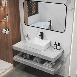 Banheiro de parede estilingue 2 camadas lavabos, conjunto de lavabos de cerâmica bacia do banheiro pia de mármore flutuante