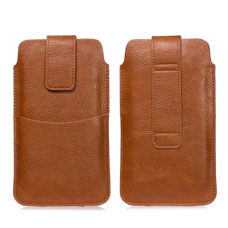 Universal flip cover PU leather vertical waist hanging holster phone case pouch for smart phone