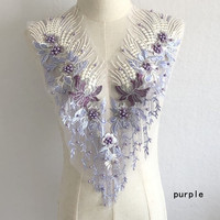 Ecowalson Sequin Perle Appliques Coudre sur Patchs Dentelle Tissu Décolleté Col Maille Broderie pour Robe De Mariage DIY Décoration