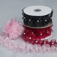 Ruban en organza à volants ondulés, orné de perles, avec motif quadrillé, pour emballage de bouquets, décoration de jupes, accessoires de couture DIY