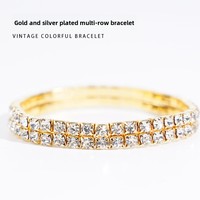 Bracelet extensible multi-rangs en strass, plaqué or et argent, entièrement orné de cristaux CZ, style européen et américain de luxe, vente en gros
