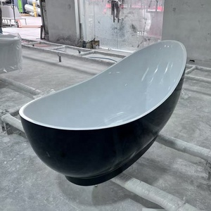 Modern Freestanding Acrylic Bathtub Black Moon-Shaped Whirlpools 1-Person Hot Soaking <strong>Bath</strong> with Drainer Accessory - Product Image 1