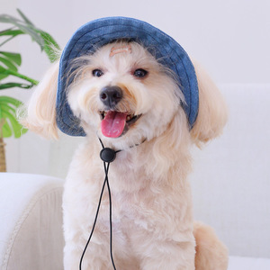 Denim Bucket <b>Hat</b> Navy Blue Uv Resistant For Dogs And <b>Cats</b> Summer Sun Protection Pet <b>Hat</b> Simple Style - Product Image 1