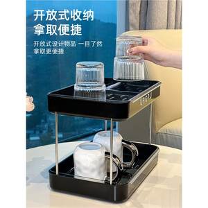 อูโปรุชั้นวางแก้วสองชั้นพร้อมถาดทรงสี่เหลี่ยมแบบวางซ้อนกันได้สำหรับกาแฟชาชานมถ้วยออแกไนเซอร์ตั้งโต๊ะขนาด L - Product Image 1