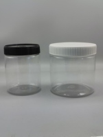 Pot en plastique PET transparent de qualité alimentaire avec couvercle à vis nervuré blanc, récipient vide pour épices, stockage d'aliments secs, logo personnalisé disponible