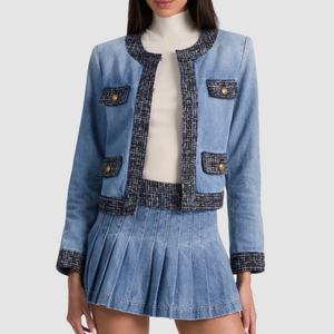 Nouvelle Collection 2025 – Ensemble en jean uni pour femme, col rabattu, veste à manches longues et jupe, vente en gros pour l'automne - Product Image 1